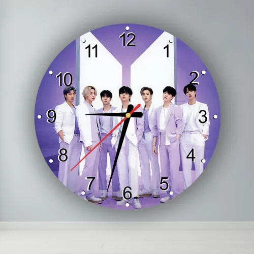 BTS in white – okrągły zegar ścienny