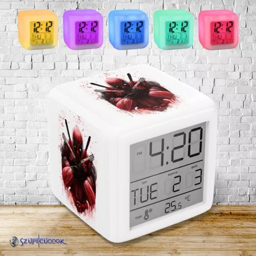 Świecący budzik zmieniający kolor - Deadpool